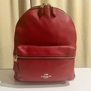 Coach F30550 Medium Charlie Backpack Pebble Leather Bag True Red Used